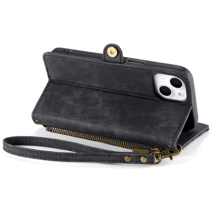 For iPhone 15 Geometric Zipper Wallet Side Buckle Leather Phone Case(Black) - free shipping - PMC TechLife - Order now!