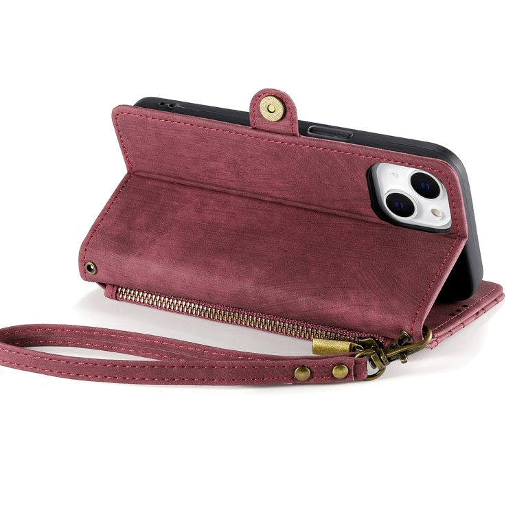 For iPhone 15 Pro Geometric Zipper Wallet Side Buckle Leather Phone Case(Red) - free shipping - PMC TechLife - Order now!
