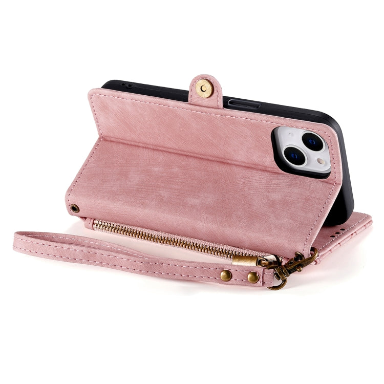 For iPhone 15 Pro Max Geometric Zipper Wallet Side Buckle Leather Phone Case(Pink) - free shipping - PMC TechLife - Order now!