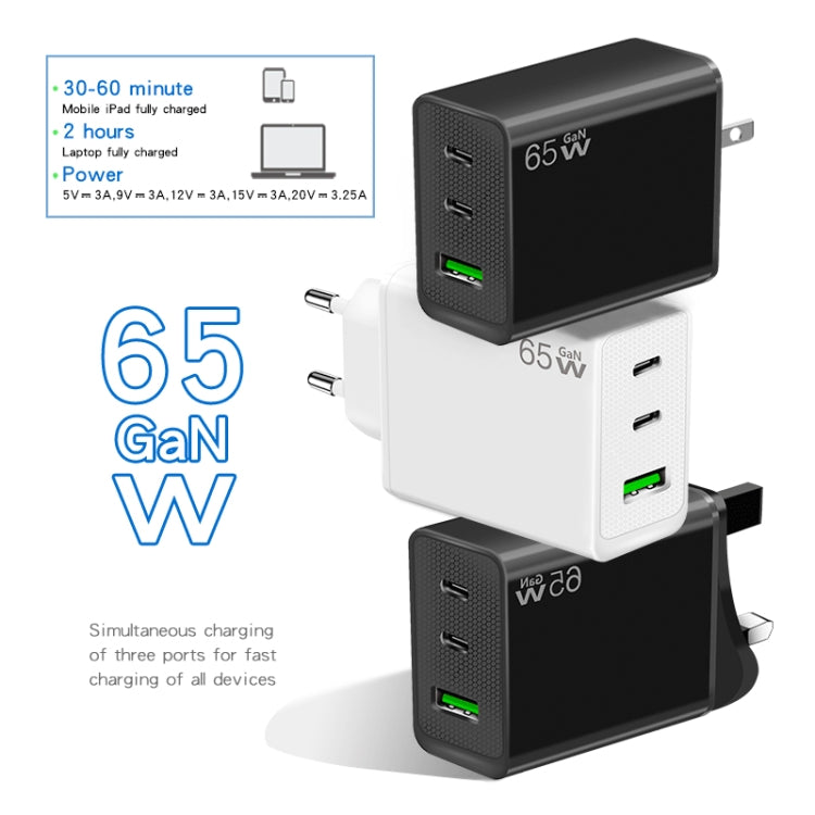 GaN PD65W Type-C x 2 + USB3.0 Laptop Adapter ,US Plug(White) - free shipping - PMC Jewellery - Order now!