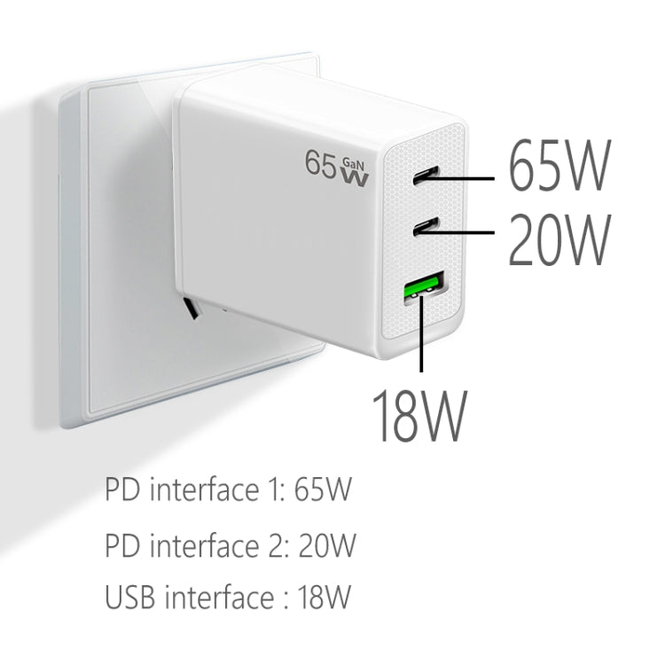 GaN PD65W Type-C x 2 + USB3.0 Charger with Type-C to Type-C Data Cable ,EU Plug(White) - free shipping - PMC Jewellery - Order now!