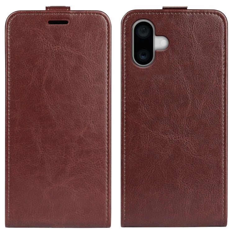 For iPhone 16 R64 Texture Single Vertical Flip Leather Phone Case(Brown) - iPhone 16 Cases by PMC TechLife | Online Shopping South Africa | PMC TechLife | Buy Now Pay Later Mobicred