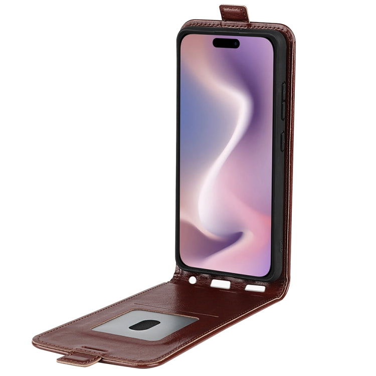 For iPhone 16 R64 Texture Single Vertical Flip Leather Phone Case(Brown) - iPhone 16 Cases by PMC Jewellery | Online Shopping South Africa | PMC Jewellery | Buy Now Pay Later Mobicred