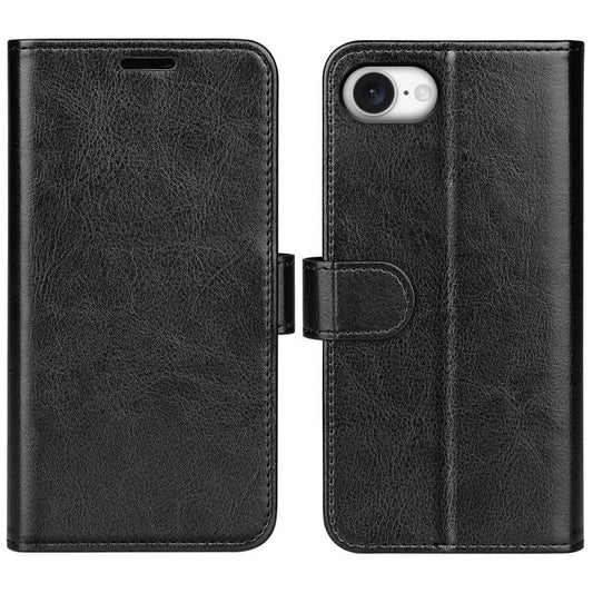 For iPhone 16e R64 Texture Horizontal Flip Leather Phone Case(Black) - iPhone 16e Cases by PMC Jewellery | Online Shopping South Africa | PMC Jewellery | Buy Now Pay Later Mobicred