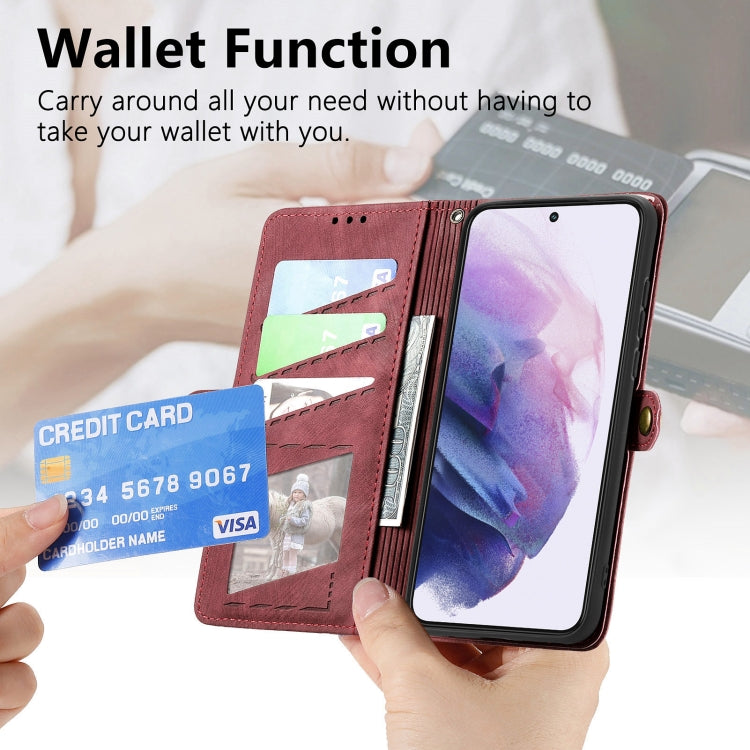 For Samsung Galaxy S22 5G Geometric Zipper Wallet Side Buckle Leather Phone Case(Red) - free shipping - PMC TechLife - Order now!