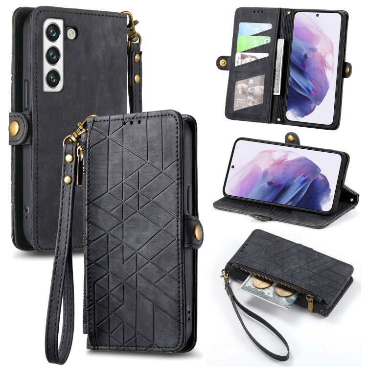 For Samsung Galaxy S22 5G Geometric Zipper Wallet Side Buckle Leather Phone Case(Black) - free shipping - PMC TechLife - Order now!