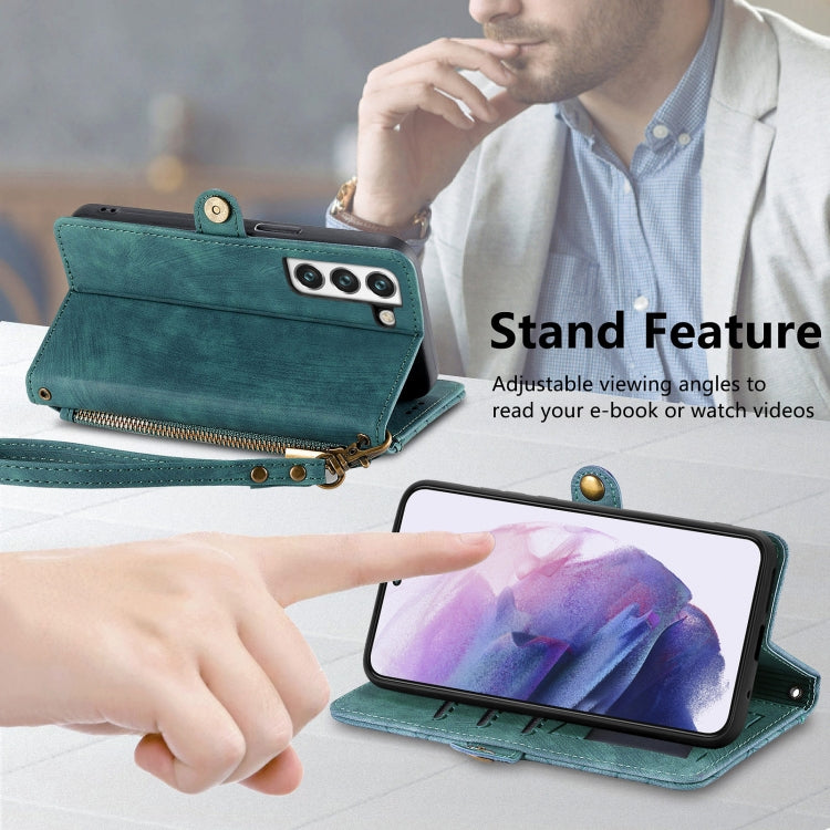 For Samsung Galaxy S21 FE 5G Geometric Zipper Wallet Side Buckle Leather Phone Case(Green) - free shipping - PMC TechLife - Order now!