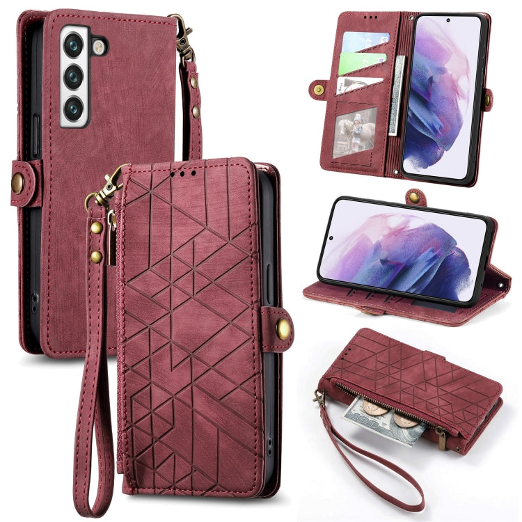 For Samsung Galaxy S21 FE 5G Geometric Zipper Wallet Side Buckle Leather Phone Case(Red) - free shipping - PMC TechLife - Order now!