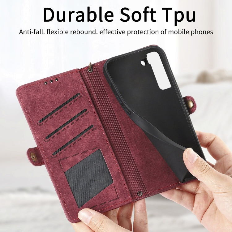 For Samsung Galaxy S21 FE 5G Geometric Zipper Wallet Side Buckle Leather Phone Case(Red) - free shipping - PMC TechLife - Order now!