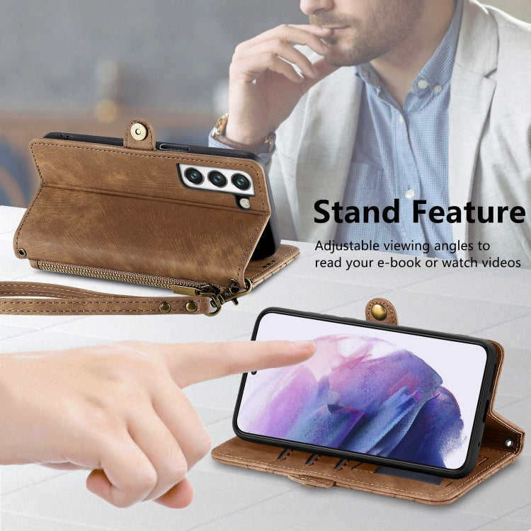 For Samsung Galaxy S20+ Geometric Zipper Wallet Side Buckle Leather Phone Case(Brown) - free shipping - PMC TechLife - Order now!
