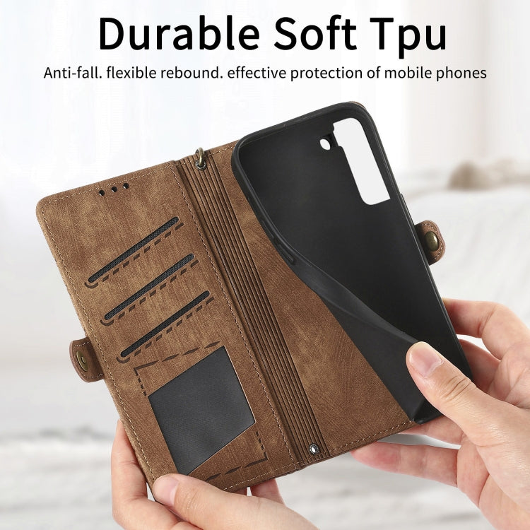 For Samsung Galaxy S20+ Geometric Zipper Wallet Side Buckle Leather Phone Case(Brown) - free shipping - PMC TechLife - Order now!