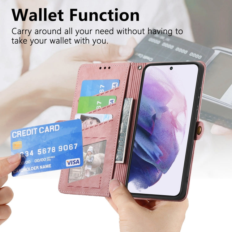 For Samsung Galaxy Note20 Geometric Zipper Wallet Side Buckle Leather Phone Case(Pink) - free shipping - PMC TechLife - Order now!