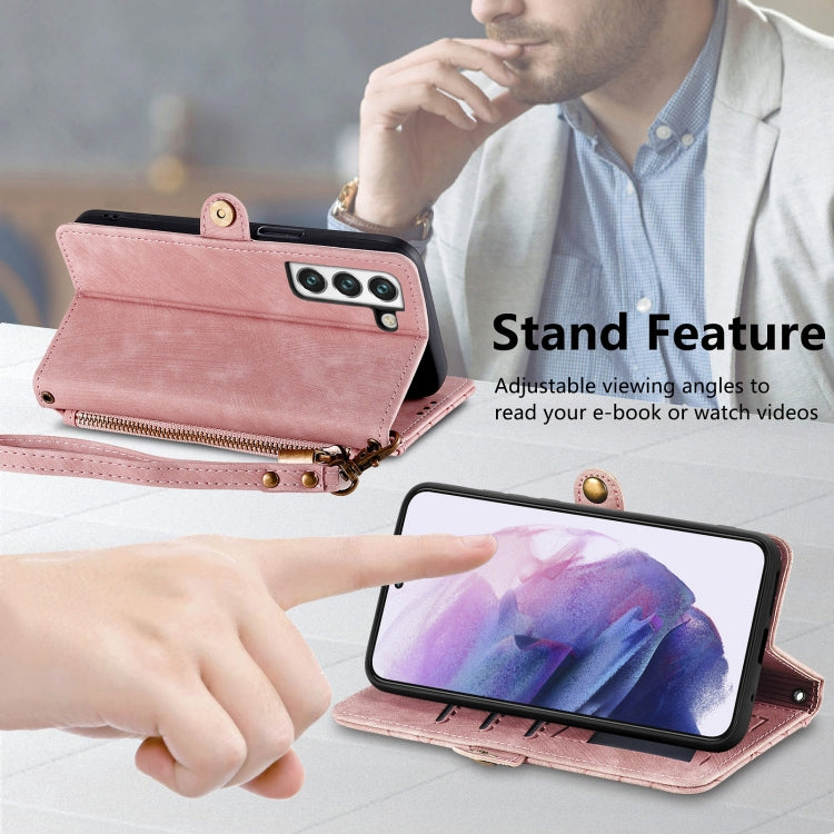 For Samsung Galaxy Note20 Geometric Zipper Wallet Side Buckle Leather Phone Case(Pink) - free shipping - PMC TechLife - Order now!