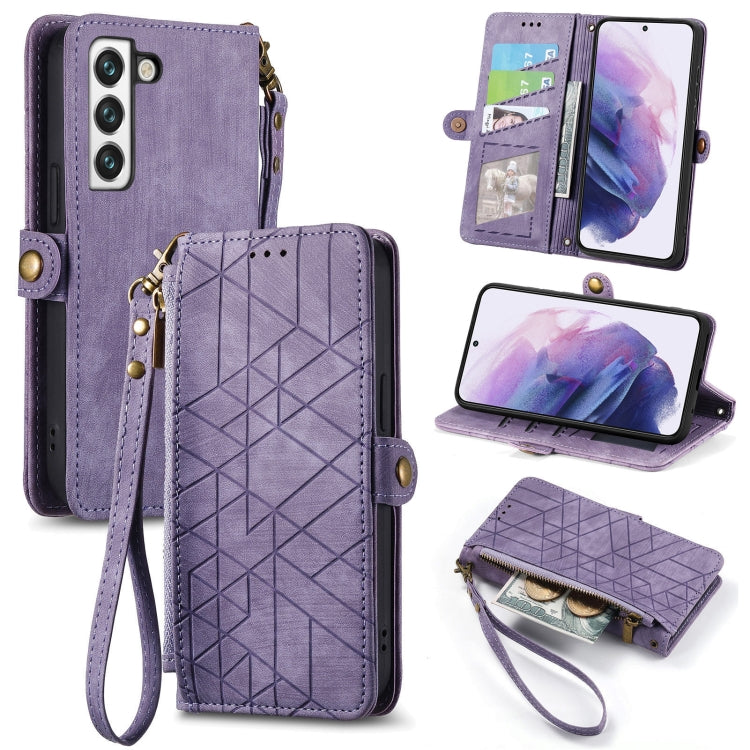 For Samsung Galaxy Note20 Geometric Zipper Wallet Side Buckle Leather Phone Case(Purple) - free shipping - PMC TechLife - Order now!