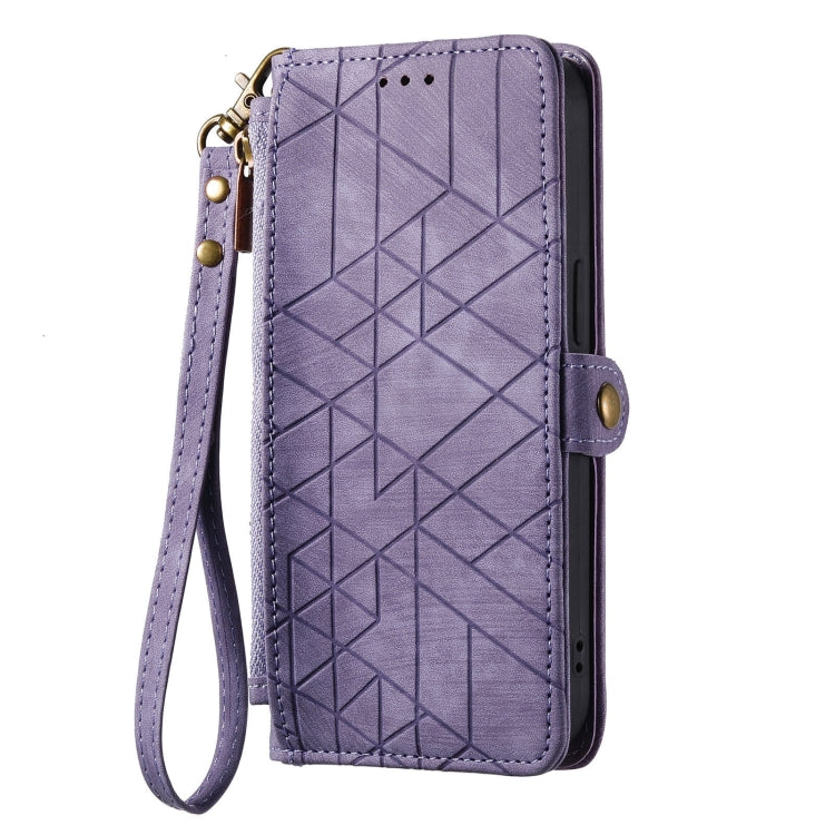 For Samsung Galaxy Note20 Geometric Zipper Wallet Side Buckle Leather Phone Case(Purple) - free shipping - PMC TechLife - Order now!