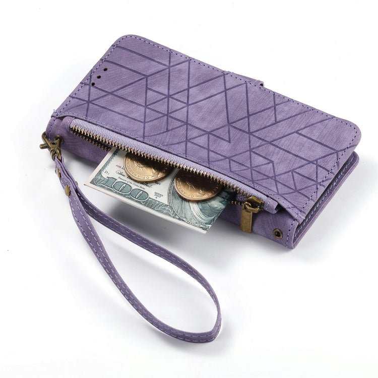 For Samsung Galaxy Note20 Geometric Zipper Wallet Side Buckle Leather Phone Case(Purple) - free shipping - PMC TechLife - Order now!