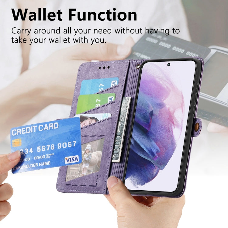For Samsung Galaxy Note20 Geometric Zipper Wallet Side Buckle Leather Phone Case(Purple) - free shipping - PMC TechLife - Order now!