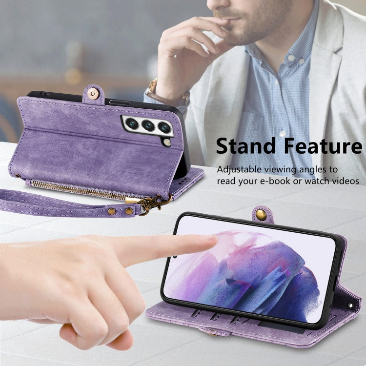 For Samsung Galaxy Note20 Geometric Zipper Wallet Side Buckle Leather Phone Case(Purple) - free shipping - PMC TechLife - Order now!