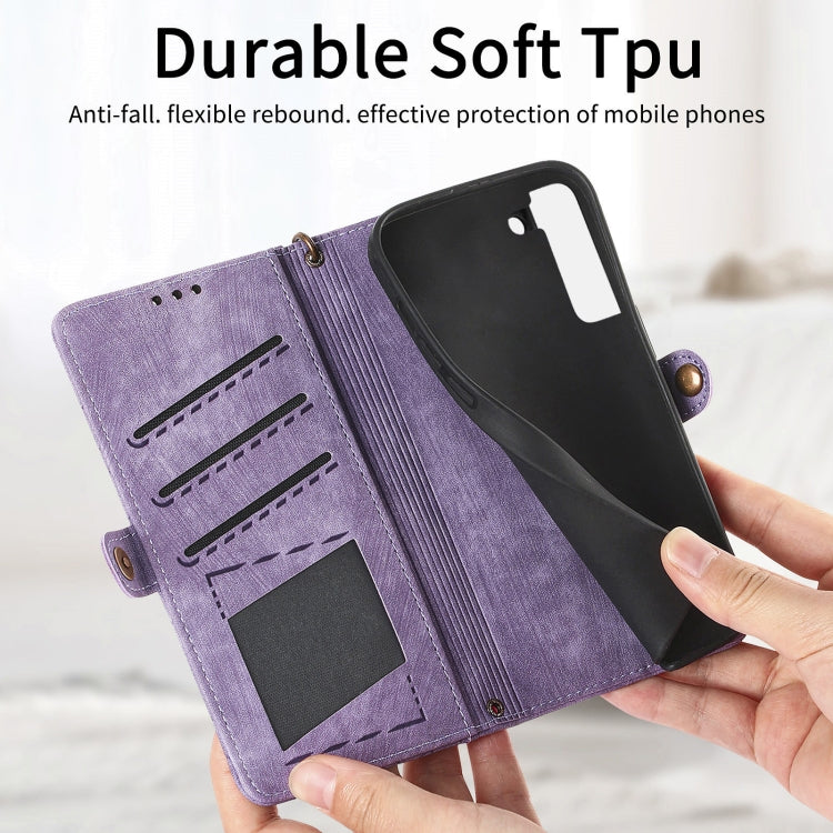 For Samsung Galaxy Note20 Geometric Zipper Wallet Side Buckle Leather Phone Case(Purple) - free shipping - PMC TechLife - Order now!