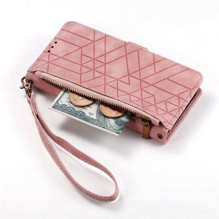 For Samsung Galaxy Note20 Ultra Geometric Zipper Wallet Side Buckle Leather Phone Case(Pink) - free shipping - PMC TechLife - Order now!