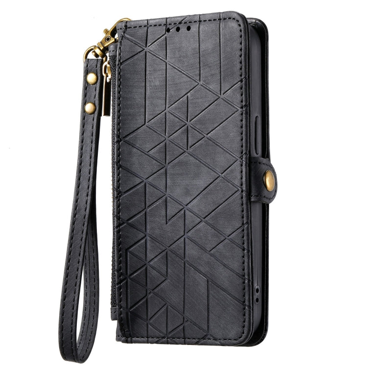 For Samsung Galaxy Note20 Ultra Geometric Zipper Wallet Side Buckle Leather Phone Case(Black) - free shipping - PMC TechLife - Order now!