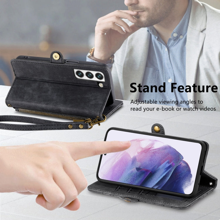 For Samsung Galaxy Note20 Ultra Geometric Zipper Wallet Side Buckle Leather Phone Case(Black) - free shipping - PMC TechLife - Order now!