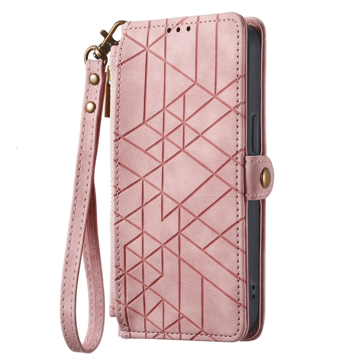 For Samsung Galaxy A30 Geometric Zipper Wallet Side Buckle Leather Phone Case(Pink) - free shipping - PMC TechLife - Order now!