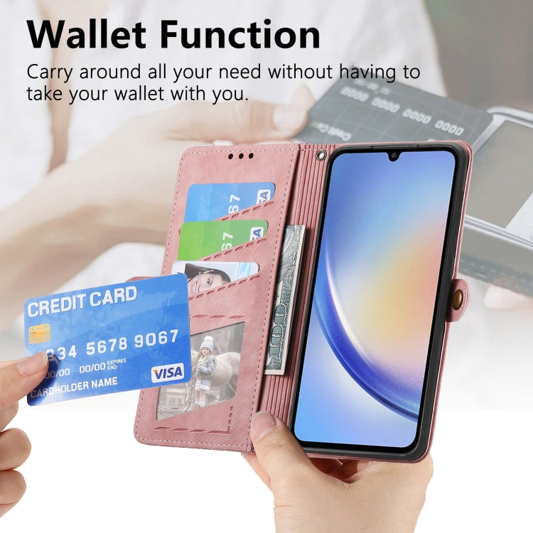 For Samsung Galaxy A30 Geometric Zipper Wallet Side Buckle Leather Phone Case(Pink) - free shipping - PMC TechLife - Order now!