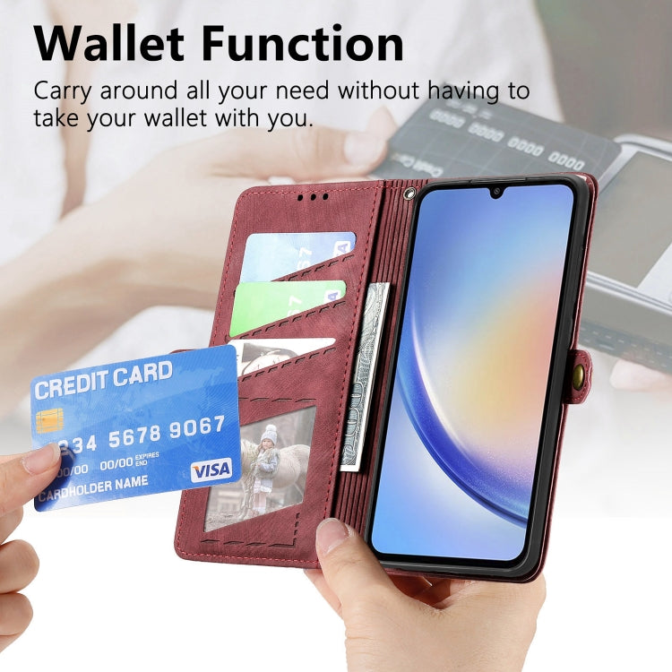 For Samsung Galaxy A30 Geometric Zipper Wallet Side Buckle Leather Phone Case(Red) - free shipping - PMC TechLife - Order now!