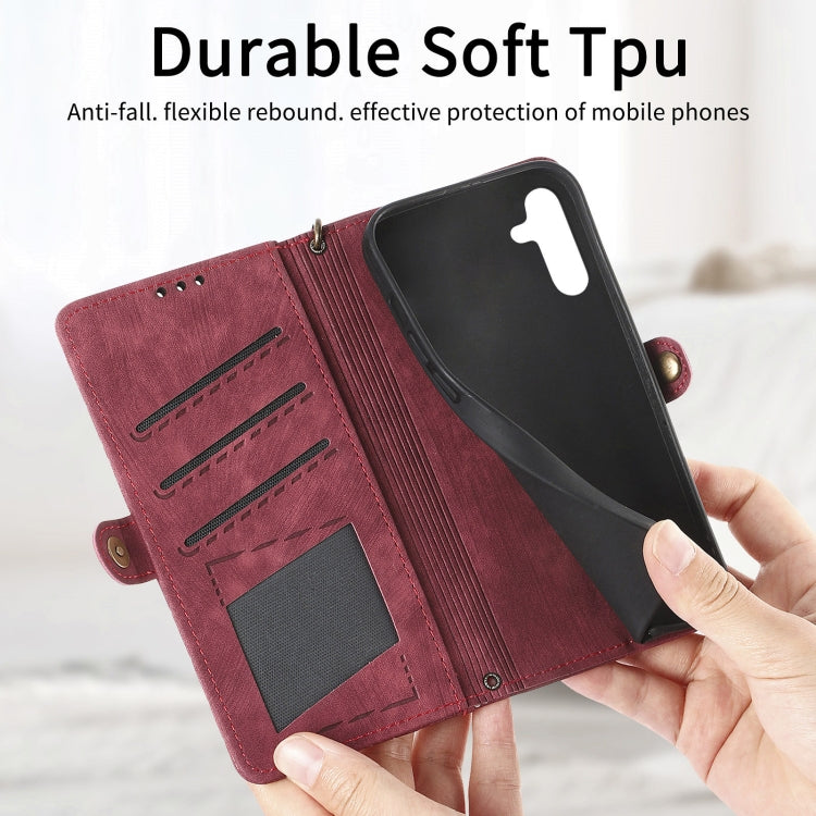 For Samsung Galaxy A30 Geometric Zipper Wallet Side Buckle Leather Phone Case(Red) - free shipping - PMC TechLife - Order now!
