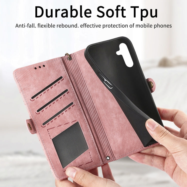 For Samsung Galaxy A50 Geometric Zipper Wallet Side Buckle Leather Phone Case(Pink) - free shipping - PMC TechLife - Order now!