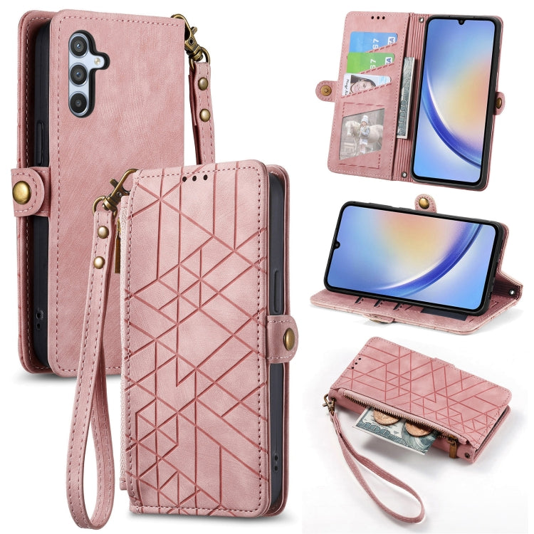 For Samsung Galaxy A70S Geometric Zipper Wallet Side Buckle Leather Phone Case(Pink) - free shipping - PMC TechLife - Order now!