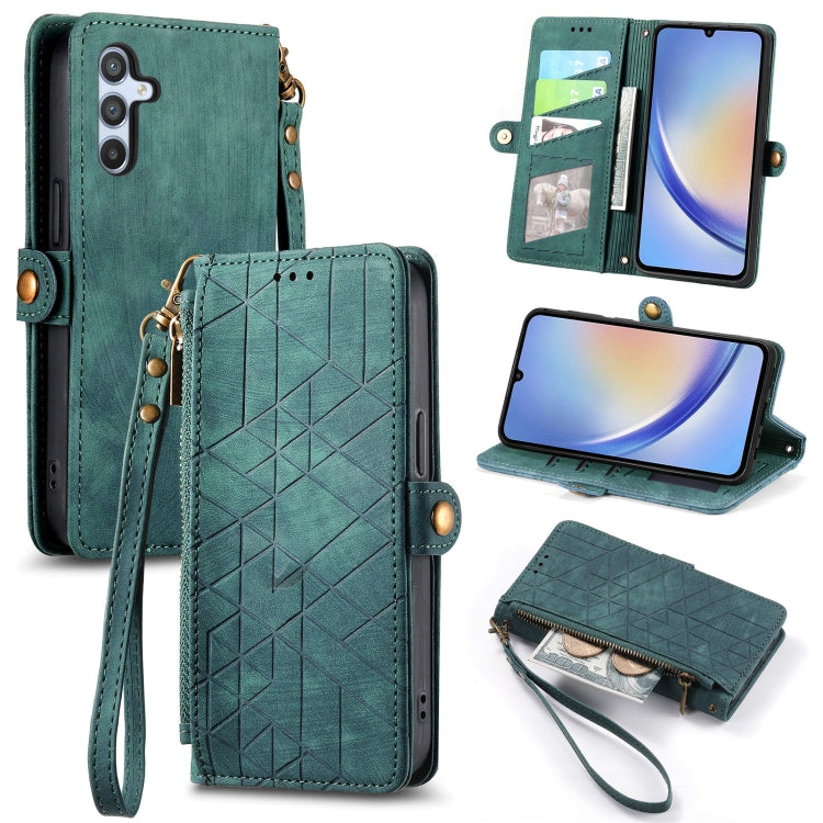 For Samsung Galaxy A11 Geometric Zipper Wallet Side Buckle Leather Phone Case(Green) - free shipping - PMC TechLife - Order now!