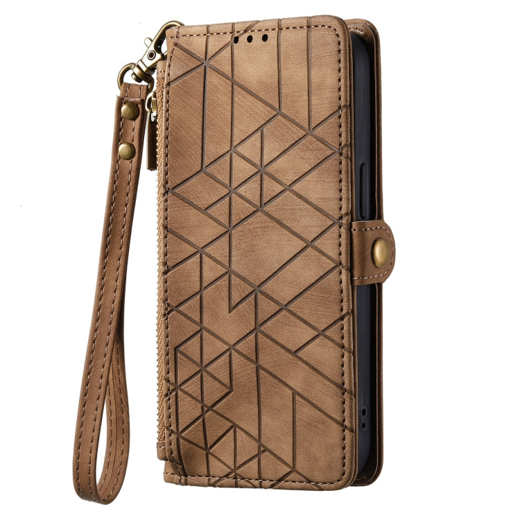 For Samsung Galaxy A11 Geometric Zipper Wallet Side Buckle Leather Phone Case(Brown) - free shipping - PMC TechLife - Order now!