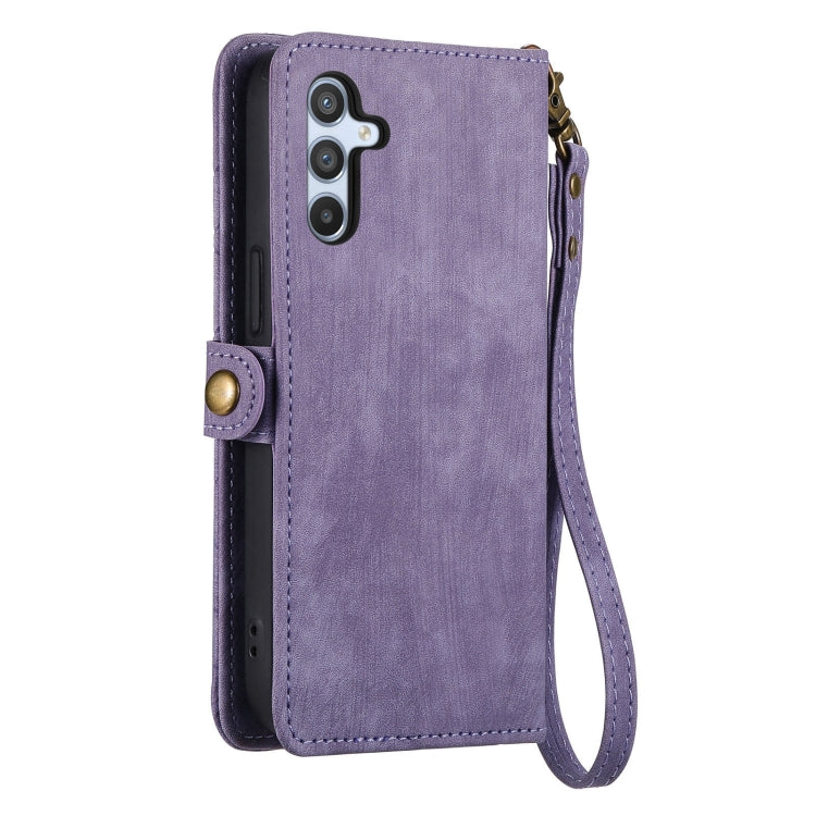 For Samsung Galaxy A12 Geometric Zipper Wallet Side Buckle Leather Phone Case(Purple) - free shipping - PMC TechLife - Order now!