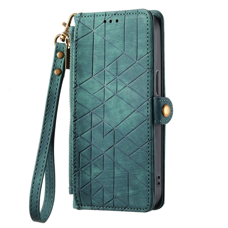 For Samsung Galaxy A31 Geometric Zipper Wallet Side Buckle Leather Phone Case(Green) - free shipping - PMC TechLife - Order now!