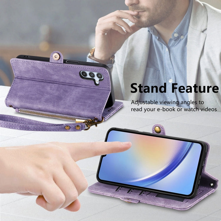 For Samsung Galaxy A31 Geometric Zipper Wallet Side Buckle Leather Phone Case(Purple) - free shipping - PMC TechLife - Order now!