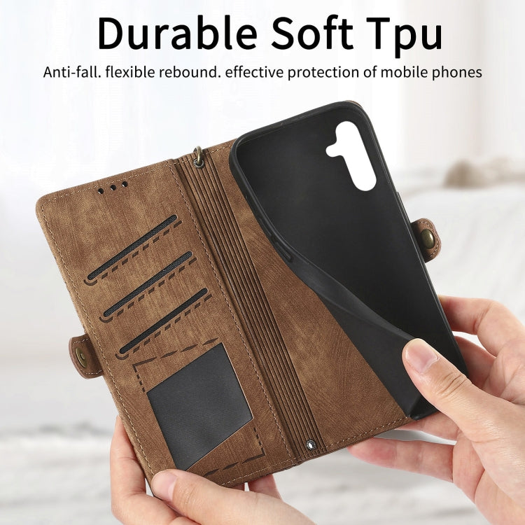 For Samsung Galaxy A31 Geometric Zipper Wallet Side Buckle Leather Phone Case(Brown) - free shipping - PMC TechLife - Order now!