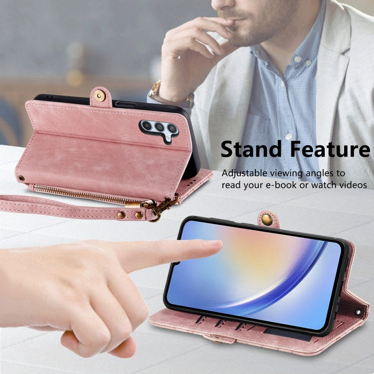 For Samsung Galaxy A41 Geometric Zipper Wallet Side Buckle Leather Phone Case(Pink) - free shipping - PMC TechLife - Order now!