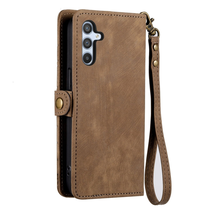 For Samsung Galaxy A41 Geometric Zipper Wallet Side Buckle Leather Phone Case(Brown) - free shipping - PMC TechLife - Order now!