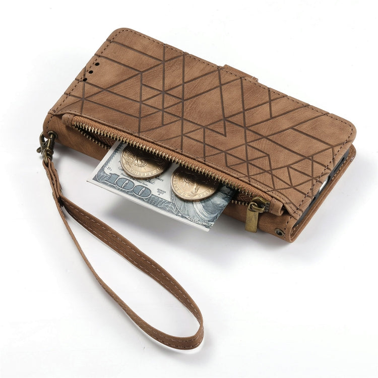 For Samsung Galaxy A41 Geometric Zipper Wallet Side Buckle Leather Phone Case(Brown) - free shipping - PMC TechLife - Order now!