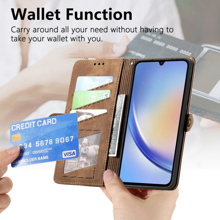 For Samsung Galaxy A41 Geometric Zipper Wallet Side Buckle Leather Phone Case(Brown) - free shipping - PMC TechLife - Order now!