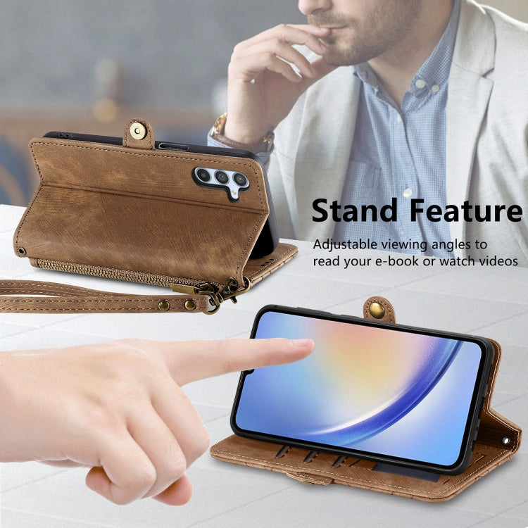 For Samsung Galaxy A41 Geometric Zipper Wallet Side Buckle Leather Phone Case(Brown) - free shipping - PMC TechLife - Order now!