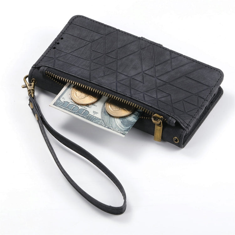 For Samsung Galaxy A21S Geometric Zipper Wallet Side Buckle Leather Phone Case(Black) - free shipping - PMC TechLife - Order now!