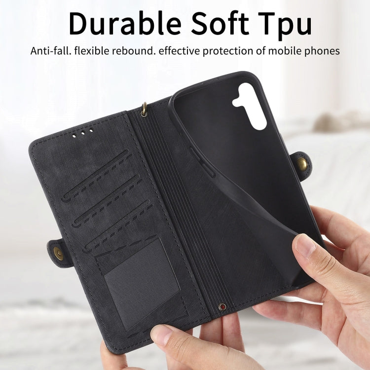 For Samsung Galaxy A21S Geometric Zipper Wallet Side Buckle Leather Phone Case(Black) - free shipping - PMC TechLife - Order now!