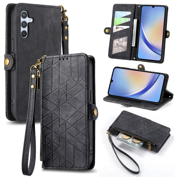 For Samsung Galaxy A42 5G Geometric Zipper Wallet Side Buckle Leather Phone Case(Black) - free shipping - PMC TechLife - Order now!