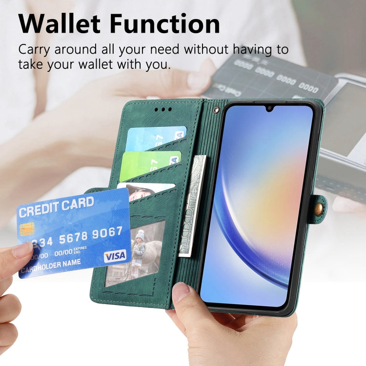 For Samsung Galaxy A72 Geometric Zipper Wallet Side Buckle Leather Phone Case(Green) - free shipping - PMC TechLife - Order now!