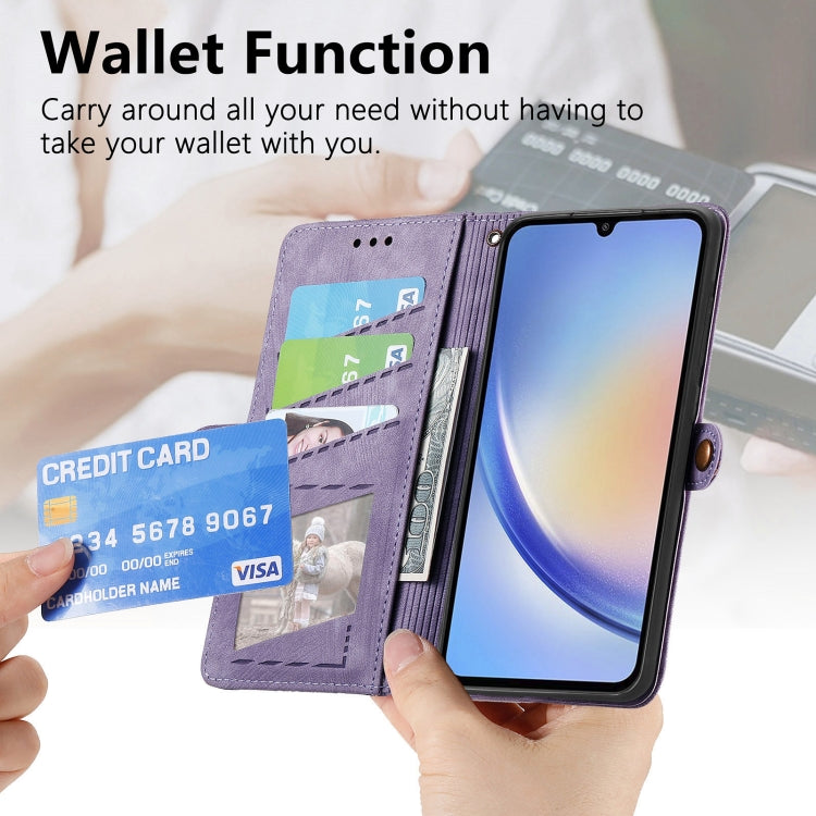 For Samsung Galaxy A72 Geometric Zipper Wallet Side Buckle Leather Phone Case(Purple) - free shipping - PMC TechLife - Order now!