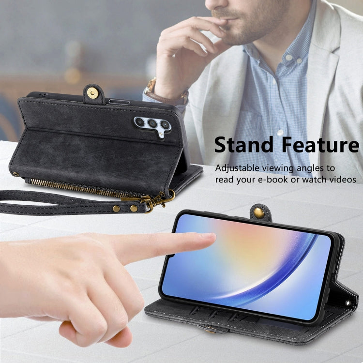 For Samsung Galaxy A14 4G Geometric Zipper Wallet Side Buckle Leather Phone Case(Black) - free shipping - PMC TechLife - Order now!