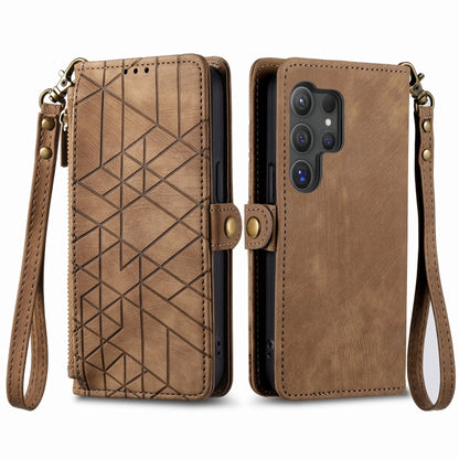 For Samsung Galaxy S25 Ultra 5G Geometric Zipper Wallet Side Buckle Leather Phone Case(Brown) - Galaxy S25 Ultra 5G Cases by PMC Jewellery | Online Shopping South Africa | PMC Jewellery | Buy Now Pay Later Mobicred